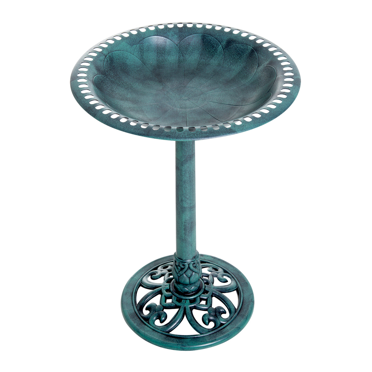 Outsunny Garden Bird Bath Outdoor Decrative Garden Feeder Stand with Scallop-like Pattern, Time-Worn Finish, 50cm, Green