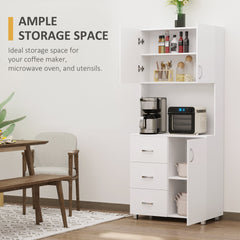 HOMCOM Free standing Kitchen Cupboard, Storage Cabinet with Doors and Sheleves, 3 drawers and Open Space, Adjustable Height Storage Unit, White