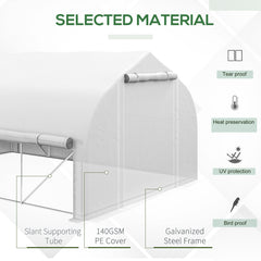 Outsunny 4 x 3(m) Walk-in Polytunnel Greenhouse, Zipped Roll Up Sidewalls, Mesh Door, 8 Mesh Windows, Tunnel Warm House Tent with PE Cover, Complimentary Plant Labels and Gloves, White