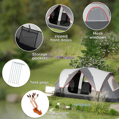 Outsunny Camping Tent for 6-8 Man with 2000mm Waterproof Rainfly and Carry Bag for Fishing Hiking Festival, Grey