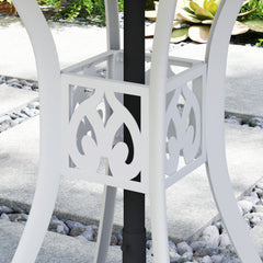 Outsunny 78 cm Round Garden Dining Table with Parasol Hole Antique Cast Aluminium Outdoor Table Only, White