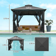 مظلة خارجية من Outsunny 3 × 3 (م) للحديقة وشرفة فناء وخيم حفلات ومظلة خارجية ذات طبقتين وواقي شمسي بإطار معدني شبكي، رمادي غامق