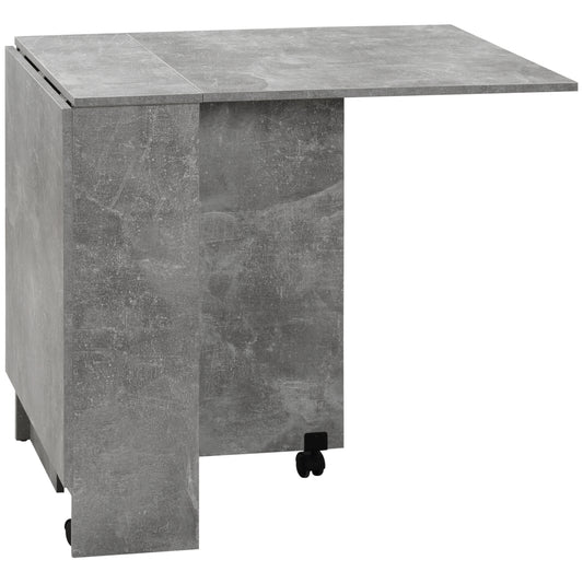 HOMCOM Folding Dining Table, Drop Leaf Table with 2-Tier Shelves, Rolling Casters, for Small Spaces, Kitchen, Cement Grey