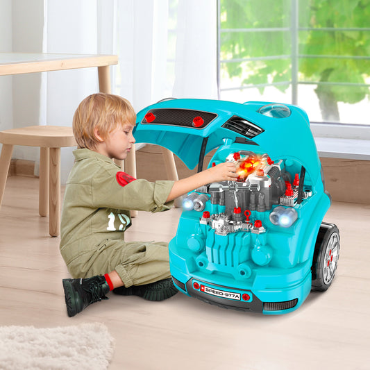 HOMCOM Kids Truck Engine Toy Set, with Horn, Light, Car Key, for Ages 3-5 Years - Teal