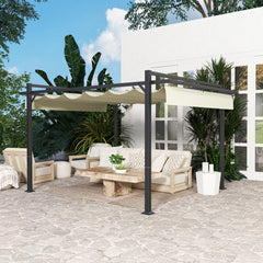 Outsunny 3 x 4m Aluminium Pergola, with Retractable Roof - Grey/Khaki