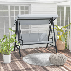 Outsunny Three-Seat Garden Swing Chair, with Adjustable Canopy - Grey