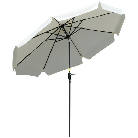 Outsunny 2.7m Patio Parasol Garden Umbrellas Outdoor Sun Shade Table Umbrella with Tilt, Crank, 8 Ribs, Ruffles, White