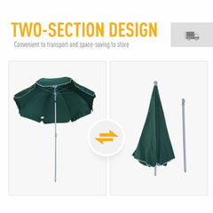 Outsunny 2.2m Beach Umbrella, Portable Parasol with Tilting Function, Outdoor Sunshade Shelter with 8 Ribs, Green