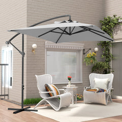 Outsunny 3(m) Cantilever Overhanging Parasol, with Cross Base - Light Grey