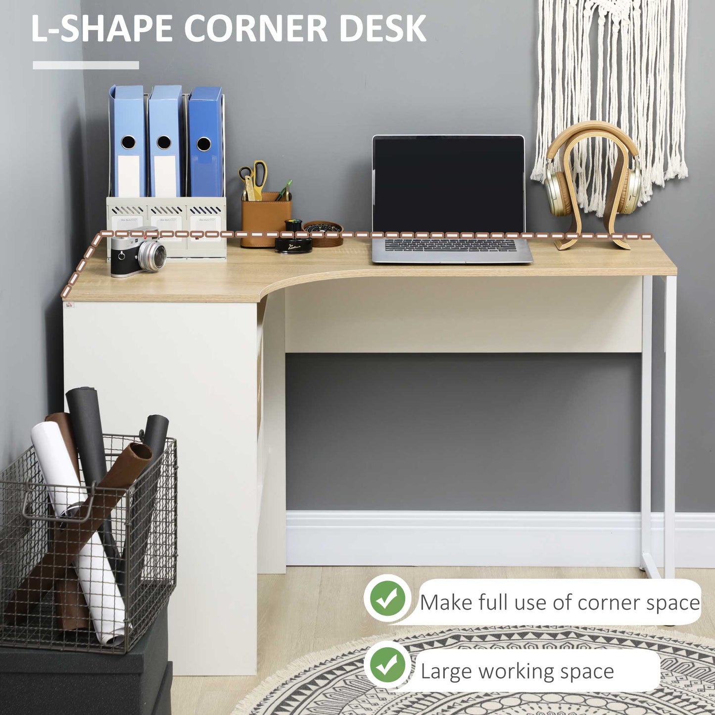 HOMCOM L Shaped Desk, 120cm Computer Desk, Corner Desk with 2 Drawers and 3 Storage Compartments for Home Office, Study Workstation, Oak