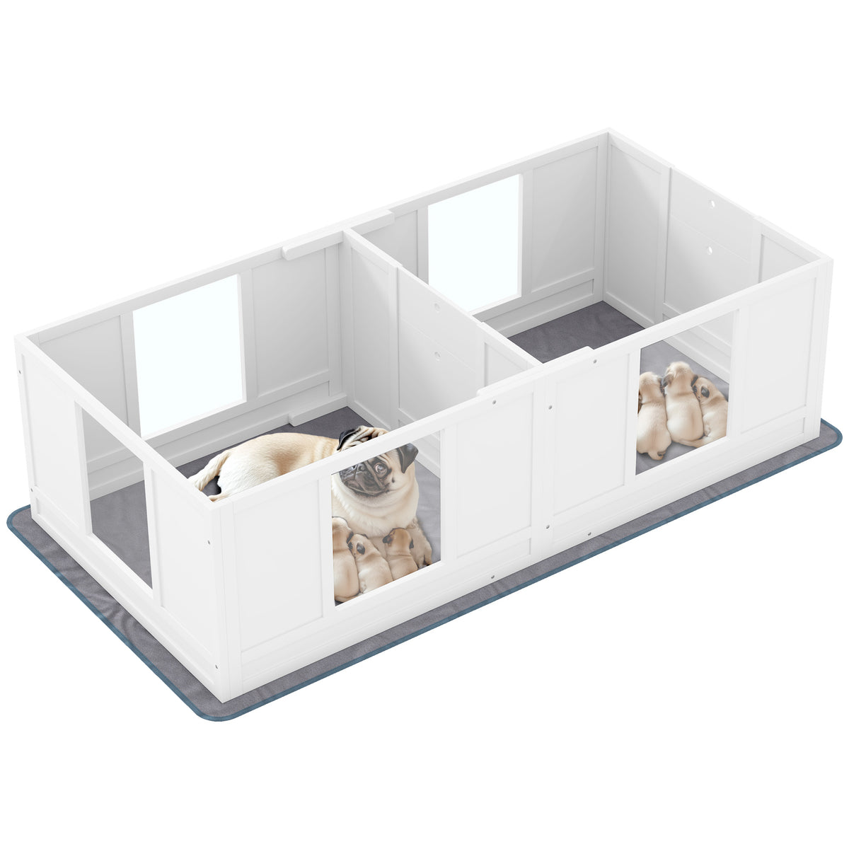 PawHut Two Room Design, Whelping Box for Dogs with Whelping Pad, Clear Panels, Adjustable Entrance, for Small Dogs, 164 x 80cm