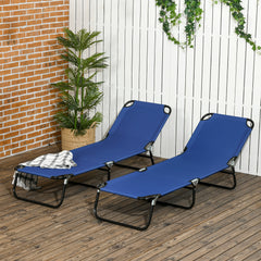 Outsunny Set of Two Metal Frame Folding Sun Loungers - Blue