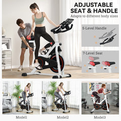 HOMCOM Exercise Bike, 8kg Flywheel Stationary Bike Indoor Cycling Machine with Adjustable Resistance Seat Handlebar, White