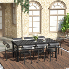 Outsunny Aluminium Outdoor Garden Dining Table for 8 People, Faux Wood Top, for Garden, Patio, 190 x 90 x 74cm, Black