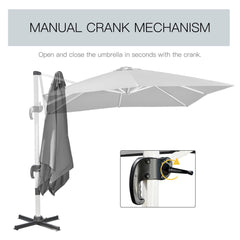 Outsunny 3 x 3(m) Cantilever Roma Parasol, Square Garden Umbrella with Cross Base, Crank Handle, Tilt, 360√Ç¬∞ Rotation and Aluminium Frame, Grey