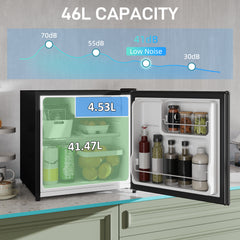 ثلاجة صغيرة من هومكوم بسعة 46 لترًا مع صندوق ثلج وباب قابل للعكس ودرجة حرارة قابلة للتعديل وأرجل لغرف النوم والمكتب المنزلي، باللون الأسود