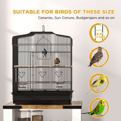 PawHut Large Metal Bird Cage with Perches, Food Bowls, Swing for Budgie, Parakeet, 46.5 x 36 x 59cm, Black