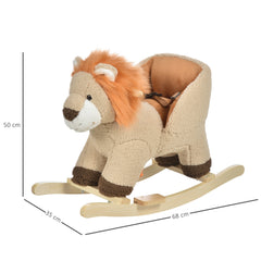 HOMCOM Kids Children Rocking Horse Plush Ride On Lion Seat w/ Sound Wood Base Seat Safety Belt Toddler Baby Toy for 18-36 Months Brown