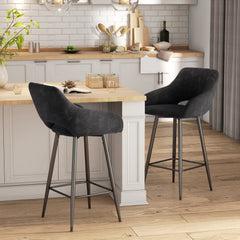 HOMCOM Set of Two Velvet-Feel Bar Stools - Grey