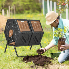 Outsunny 130L Double Chamber Composter - Black