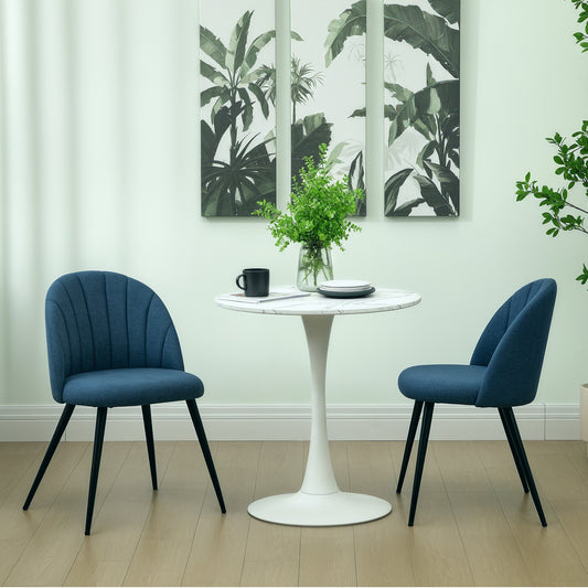 HOMCOM Velvet Dining Chairs Set of 2, Modern Upholstered Kitchen Chairs with Metal Legs, Shell Backrest and Padded Seat for Dining Room, Bedroom, Living Room, Vanity, Blue