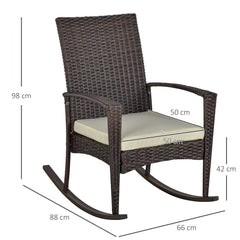 Outsunny Outdoor PE Rattan Rocking Chair, Garden Rocking Chair Set with Armrest and Cushion, Brown