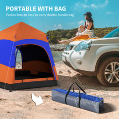 Outsunny Six Man Hexagon Camping Tent with Hang Hook and Carry Bag - Orange and Blue