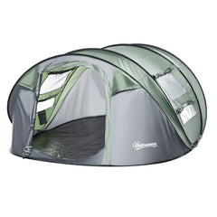 Outsunny 4-5 Person Pop-up Camping Tent Family Tent w/ 2 Mesh Windows & PVC Windows Portable Carry Bag for Outdoor Trip, Dark Green