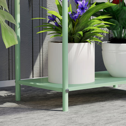 Outsunny 2 Tier Plant Stand, Metal Plant Rack Shelf with Drain Holes, Floor-standing Flower Pot Stand for Indoor Outdoor Garden Patio Balcony Living Room, Green