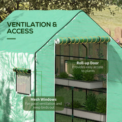 Outsunny Greenhouse Cover Replacement Walk-in PE Hot House Cover with Roll-up Door and Windows, 140 x 143 x 190cm, Green