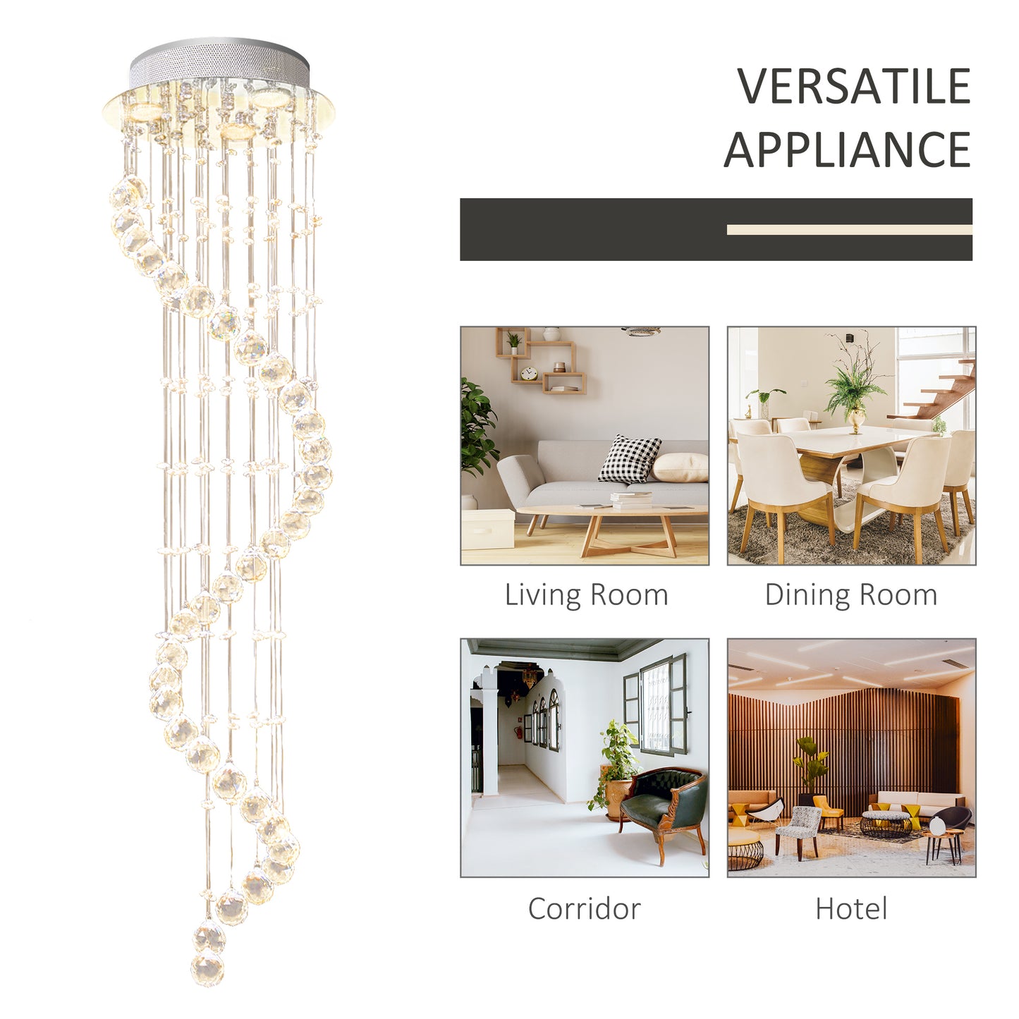 HOMCOM Modern Crystal Chandelier Ceiling Light Pendant Lamp Chrome Finish Glass Droplets New, √ê¬§30 x 120cm