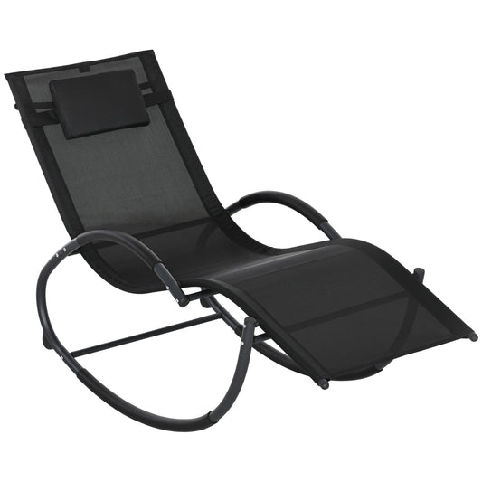 Outsunny Steel Frame Zero Gravity Rocking Chair, with Pillow - Black