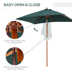 Outsunny 2m x 1.5m Garden Parasol Umbrella with Tilting Sunshade Canopy, Outdoor Market Table Umbrella with Wood and Bamboo Frame, Green