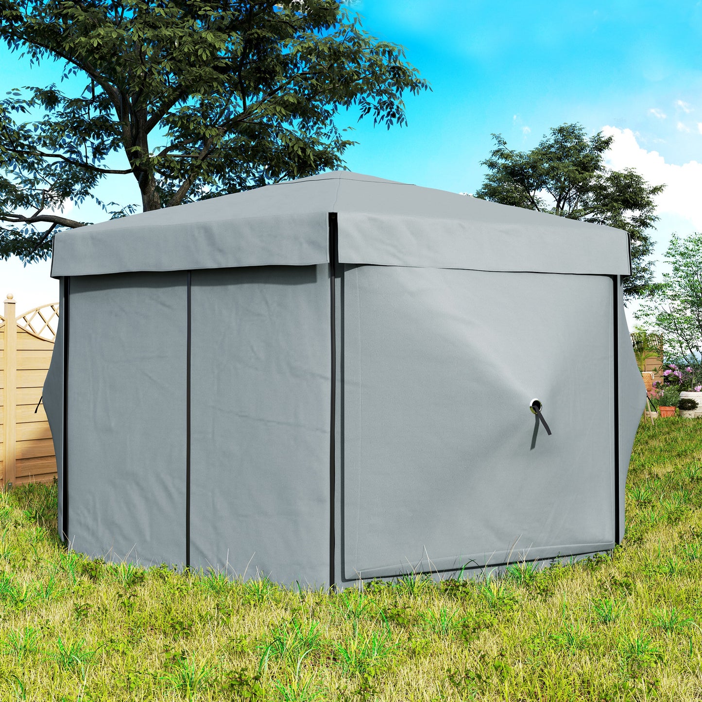 Outsunny 3 x 3(m) Hexagon Pop Up Gazebo with 5 Sides and Carry Bag, Waterproof, UV Resistant Party Tent Instant Event Shelter with Netting for Garden, Patio, Light Grey