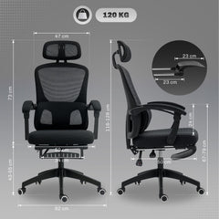 HOMCOM Ergonomic Office Chair, Mesh High Back Desk Chair with Adjustable Lumbar Support and Headrest, Footrest, Reclining Executive Swivel Computer Chair for Home Study, Black