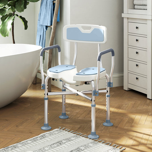 HOMCOM Aluminium Shower Chair, with Padded Seat - Light Blue