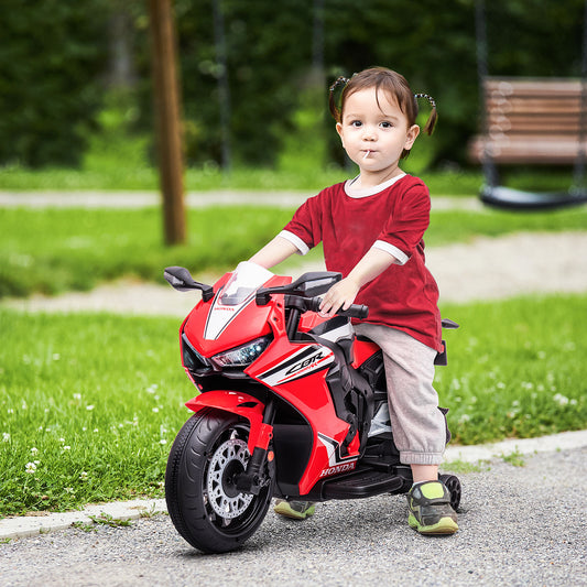 HOMCOM 6V Honda Licensed Kids Motorcycle w/ Music, Training Wheels - Red