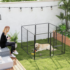 PawHut 8 Panels Heavy Duty Dog Playpen with Door Indoor Outdoor, for Large Dogs, 100cm High