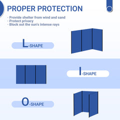 واقي الرياح للتخييم من Outsunny، قابل للطي والحمل مع حقيبة حمل وأعمدة فولاذية، جدار حماية من أشعة الشمس للشاطئ، 450 سم × 150 سم