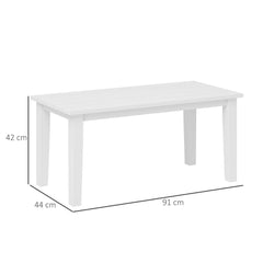 Outsunny Outdoor Garden Coffee Table, HDPE All-Weather Garden Table, Rectangular Outdoor Table with Slatted Tabletop for Patio, Balcony, 91 x 44 x 42 cm, White