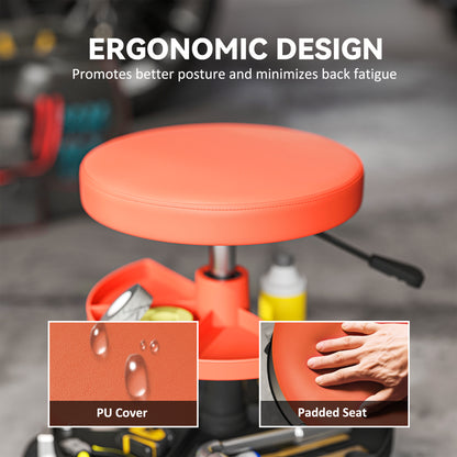 HOMCOM Rolling Mechanic Stool, 135kg Capacity Workshop Stool, 360√Ç¬∞ Swivel Roller Padded Creeper Seat with Wheels, Tool Trays Storage for Garage, Shop, Auto Repair, Yellow