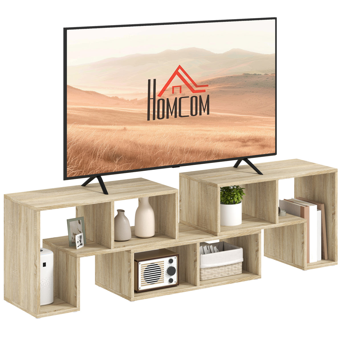 HOMCOM TV Stand for TVs up to 75 Inches, Free Combination TV Unit with Storage Shelves, Extendable Entertainment Centre for Living Room, Grey Oak Wood Grain