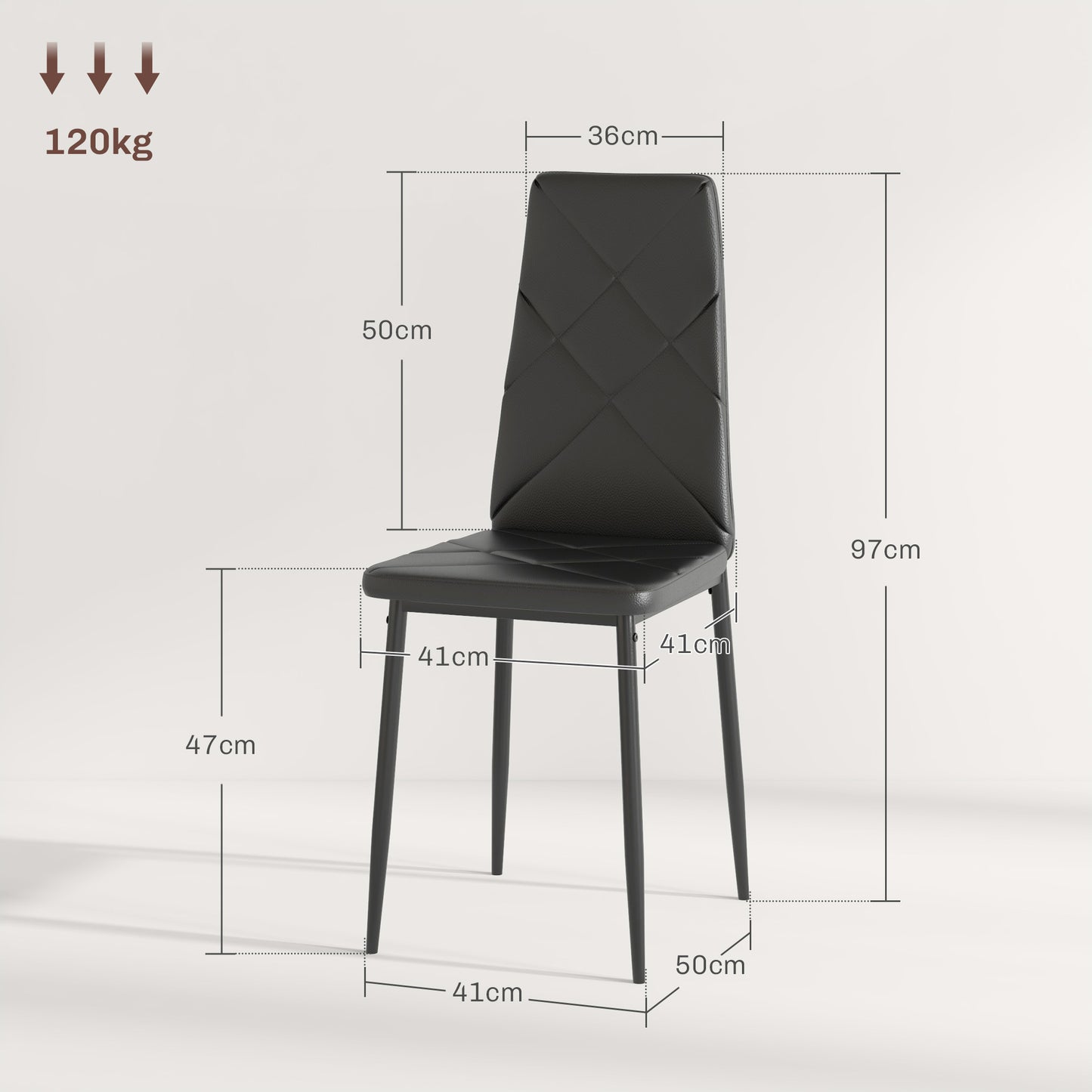 HOMCOM Set of 6 Faux Leather Dining Chairs - Black
