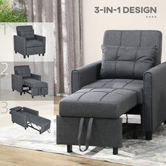 HOMCOM Linen-Look Single Chair Bed - Grey