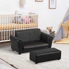 HOMCOM Kids Sofa Bed Kids Twin Sofa Toddler Chair 2 Seater Kids Twin Sofa Chair Boys Girls Couch w/ Footstool (Black)