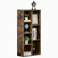 HOMCOM Seven-Cube Bookcase - Rustic Brown Wood Effect