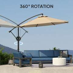 Outsunny 3(m) Garden Cantilever Parasol with Cover and Wind Protection Strap, Round Overhanging Umbrella with Crank Handle and Tilt, Banana Patio Umbrella for Outdoor Sun Shade, UPF50+, Khaki