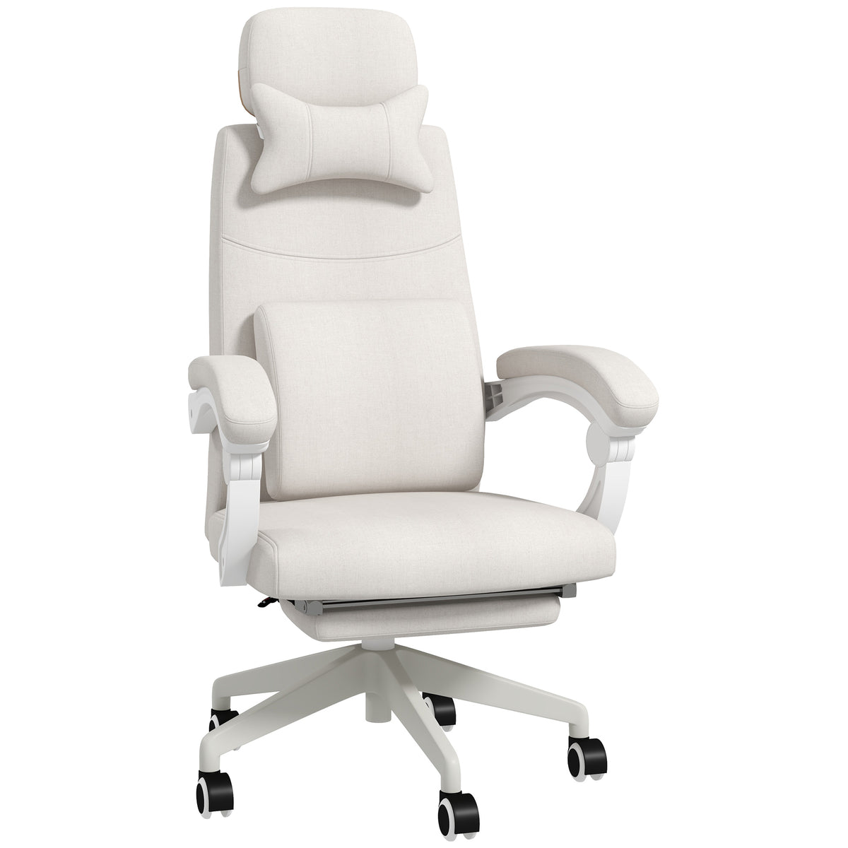 Vinsetto Linen-Look Office Chair, with 160√Ç¬∞ Reclining Back and Footrest - White