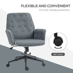 HOMCOM Linen Computer Chair with Armrest, Modern Swivel Chair with Adjustable Height, Dark Grey