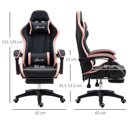 Vinsetto Computer Gaming Chair, PU Leather Desk Chair with Footrest, Swivel Task Chair with 135√Ç¬∞ Reclining Back and Lumbar Support, PC Chair for Adults, Black and Pink